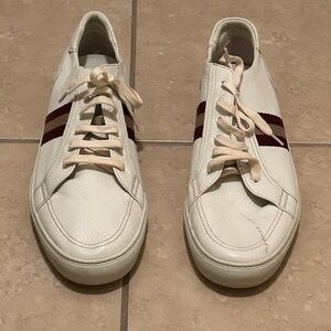Bally White Sneakers with Burgundy Stripes